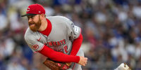 Cincinnati Reds starting pitcher Zack Littell throws a pitch in the first inning of Game 2 in the wild-card series against the Los Angeles Dodgers at Dodger Stadium in Los Angeles on Wednesday, Oct. 1, 2025. The Reds were eliminated from the postseason with an 8-4 loss.