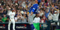 Mar 17, 2026; Miami, FL, United States;Venezuela pitcher Daniel Palencia (29) reacts after getting the final out against the United States in the ninth inning during the 2026 World Baseball Classic Championship game at loanDepot Park. Mandatory Credit: Sam Navarro-Imagn Images