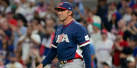 Mar 15, 2026; Miami, FL, United States; United States manager Mark DeRosa (9) is seen in the fifth inning against the Dominican Republic during a semifinal game of the 2026 World Baseball Classic at loanDepot Park. Mandatory Credit: Sam Navarro-Imagn Images