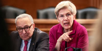 U.S. Senate Minority Leader Chuck Schumer and Senator Elizabeth Warren host a roundtable on housing affordability in Washington