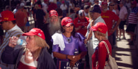 Guests wait in the entrance line for “Build the Red Wall” event hosted by Turning Point USA and Turning Point Action, and headlined by President Donald Trump at Dream City Church Phoenix, AZ, on April 17, 2026