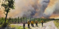 Firefighters respond to the Pineland Road Fire in southeast Georgia on Wednesday, April 22, 2026.