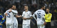 Italy's players react during their loss to Bosnia in a World Cup qualifier against Bosnia on March 31, 2026.