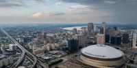 The skyline of New Orleans, including the Cesars Superdome.
