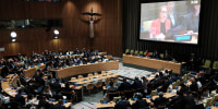 Costa Rican economist and former Second Vice President Rebeca Grynspan speaks during a hearing to be considered as the next Secretary-General of the United Nations.