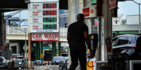 Fuel prices are displayed at a Brooklyn gas station.