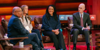 Mike Tirico speaks to Brandi Chastain, U.S. Soccer Champion; Elana Meyers Taylor, Olympic Gold Medalist; and Adam Silver, NBA Commissioner at Common Ground, in Washington, D.C., on April 23, 2026.