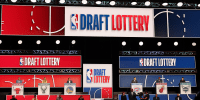 An overall view of the signage during the 2026 NBA Draft Lottery on May 10, 2026 at Navy Pier in Chicago, Illinois. 
