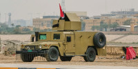 An Iraqi army armored humvee vehicle is deployed to protect the U.S. Embassy in Baghdad