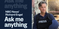 Illustration of Richard Engel, in a press flack jacket and helmet, next to text that reads "NBC News' Richard Engel: Ask me anything."