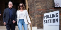Labor leader Keir Starmer and his wife Lady Victoria Starmer leave Westminster Chapel in central London after casting their votes in the local elections on May 7, 2026.
