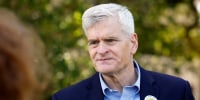 Sen. Bill Cassidy, R-La., speaks to reporters on the first day of early voting outside of the Louisiana State Archives on May 2, 2026 in Baton Rouge.