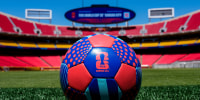 A FIFA World Cup ball on the pitch at Arrowhead Stadium on May 11, 2026 in Kansas City, Mo.