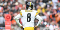 CLEVELAND, OHIO - DECEMBER 28: Aaron Rodgers #8 of the Pittsburgh Steelers looks on during the third quarter against the Cleveland Browns at Huntington Bank Field on December 28, 2025 in Cleveland, Ohio. (Photo by Nick Cammett/Diamond Images via Getty Images)