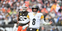 CLEVELAND, OHIO - DECEMBER 28: Aaron Rodgers #8 of the Pittsburgh Steelers reacts during the second quarter against the Cleveland Browns at Huntington Bank Field on December 28, 2025 in Cleveland, Ohio. (Photo by Nick Cammett/Diamond Images via Getty Images)