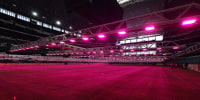 DALLAS, TEXAS - MAY 14: A view of the pitch featuring the natural grass surface under stadium lighting during the installation and preparation process of the FIFA World Cup playing field at Dallas Stadium on May 14, 2026 in Dallas, Texas. (Photo by Omar Vega/Getty Images)