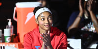 COLLEGE PARK, GEORGIA - MAY 03: Angel Reese #5 of the Atlanta Dream is introduced before the preseason game against the Washington Mystics at Gateway Center Arena on May 03, 2026 in College Park, Georgia. NOTE TO USER: User expressly acknowledges and agrees that, by downloading and or using this photograph, User is consenting to the terms and conditions of the Getty Images License Agreement. (Photo by Paras Griffin/Getty Images)
