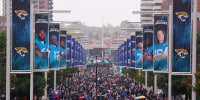 Fans arriving before the NFL International match at the Wembley Stadium, London. Picture date: Sunday October 19, 2025. Photo credit should read: Bradley Collyer/PA Wire. RESTRICTIONS: Use subject to restrictions. Editorial use only, no commercial use without prior consent from rights holder. (Photo by Bradley Collyer/PA Images via Getty Images)