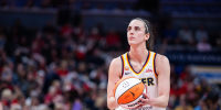 Apr 30, 2026; Indianapolis, IN, USA; Indiana Fever guard Caitlin Clark (22) shoots the ball in the second half against the Dallas Wings at the Gainbridge Fieldhouse. Mandatory Credit: Trevor Ruszkowski-Imagn Images