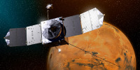 Artist’s concept of NASA’s MAVEN spacecraft at Mars.
