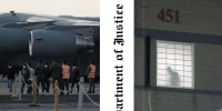 Photo collage depicting deported and detained migrants