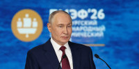 Russia's President Vladimir Putin at the St. Petersburg International Economic Forum in Saint Petersburg on June 5, 2026. 