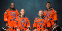 The Artemis III crew poses for an official portrait, from left, Andre Douglas, Luca Parmitano, Randy Bresnik, Frank Rubio.