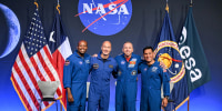 The Artemis III crew, NASA astronaut Andre Douglas, ESA (European Space Agency) astronaut Luca Parmitano, and NASA astronauts Randy Bresnik and Frank Rubio on June 9, 2026.