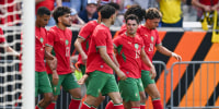 Morocco players celebrate a goal during the international friendly match between Morocco and Norway.