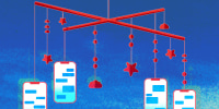 Vector Illustration of a baby mobile with phones hanging off of it.