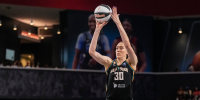 Jun 11, 2026; College Park, Georgia, USA; New York Liberty forward Breanna Stewart (30) shoots against the Atlanta Dream during the second half at Gateway Center Arena at College Park. Mandatory Credit: Dale Zanine-Imagn Images