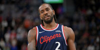 Apr 8, 2026; Inglewood, California, USA; Los Angeles Clippers forward Kawhi Leonard (2) reacts after a missed basket in the second half against the Oklahoma City Thunder at Intuit Dome. Mandatory Credit: Jayne Kamin-Oncea-Imagn Images