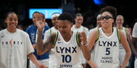 MINNEAPOLIS, MN. - MAY 2026: Minnesota Lynx guard Courtney Williams (10) leads Lynx players in a celebratory dance after of an the WNBA preseason game between the Minnesota Lynx and Toronto Tempo at the Target Center in Minneapolis, Minn., on Friday, May 1, 2026. (Photo by Renee Jones Schneider/The Minnesota Star Tribune via Getty Images)