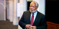 Lonnie Bunch III, the 14th secretary of the Smithsonian Institution, at the opening of the "American Aspirations" exhibit at the Smithsonian Castle in May.
