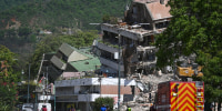 Debris and destroyed buildings.