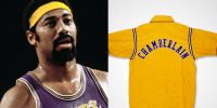 Wilt Chamberlain with the Los Angeles Lakers in 1971; a warmup jacket worn by Wilt Chamberlain during the 1972 NBA Finals.