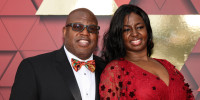 Former Kansas City Chiefs offensive coordinator Eric Bieniemy and wife Mia on the red carpet in Kansas City, MO.