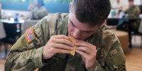 Kason Davis during lunch at Belvedere Bistro on base at Fort Drum, N.Y., on July 28, 2026.