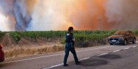 Wildfire smoke fills the sky on July, 29, 2026 in Fermoselle, Spain.