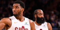 NEW YORK, NY - MAY 21: Donovan Mitchell #45 and James Harden #1 of the Cleveland Cavaliers look on during the game against the New York Knicks during Game Two of the NBA Eastern Conference Finals on May 21, 2026 at Madison Square Garden in New York City, New York. NOTE TO USER: User expressly acknowledges and agrees that, by downloading and or using this photograph, User is consenting to the terms and conditions of the Getty Images License Agreement. Mandatory Copyright Notice: Copyright 2026 NBAE (Photo by Brian Babineau/NBAE via Getty Images)