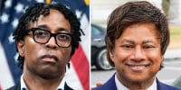 A split composite image of Wesley Bell, left, and Shri Thanedar