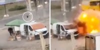 A drone circles over a man at a market in Kherson, southern Ukraine, before detonating nearby, in an incident that Ukrainian authorities said occurred on August 4, 2026, amid Russia's attack on Ukraine, in this still image obtained from a handout video on August 4, 2026.