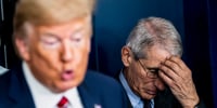 Anthony Fauci listen as Donald J. Trump.
