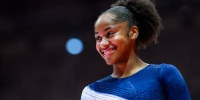JAKARTA, INDONESIA - OCTOBER 18: Skye Blakely of United States looks on during Podium Training prior to the Artistic Gymnastics World Championships at Indonesia Arena on October 18, 2025 in Jakarta, Indonesia. (Photo by Tom Weller/Getty Images)