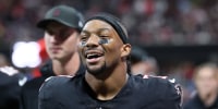 ATLANTA, GEORGIA - DECEMBER 29: Bijan Robinson #7 of the Atlanta Falcons reacts against the Los Angeles Rams at the end of the second quarter at Mercedes-Benz Stadium on December 29, 2025 in Atlanta, Georgia. (Photo by Kevin C. Cox/Getty Images)