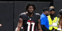 ATLANTA, GA - JANUARY 04: Atlanta linebacker Jalon Walker (11) reacts prior to the start of the NFL game between the New Orleans Saints and the Atlanta Falcons on January 4th, 2026 at Mercedes-Benz Stadium in Atlanta, GA. (Photo by Rich von Biberstein/Icon Sportswire via Getty Images)