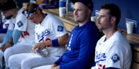 Los Angeles, CA - August 02, 2026: Los Angeles Dodgers pitcher Tarik Skubal sits on the bench during the eighth inning of an MLB game against the Boston Red Sox at UNIQLO Field at Dodger Stadium on Sunday, Aug. 2, 2026 in Los Angeles, CA. (Eric Thayer / Los Angeles Times via Getty Images)