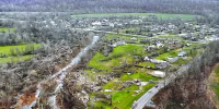 A drone photo surveying the damage from a tornado that hit southeast Missouri