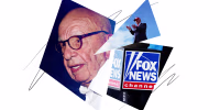 Photo Illustration: Rupert Murdoch, Donald Trump, a Fox News mic