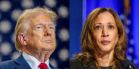 A split composite of Donald Trump and Kamala Harris.